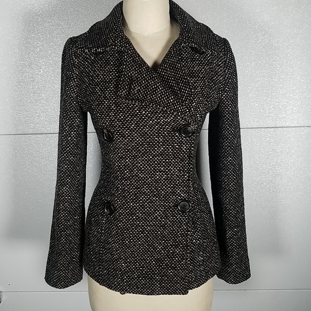 Max & Co. Brown Black Wool Tweed Fitted Coat 4